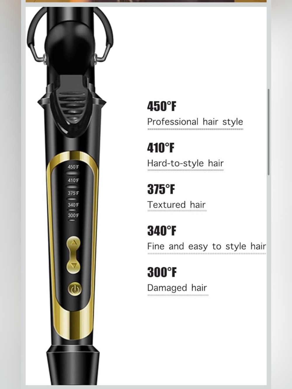 1 inch extra long hair curling iron with ceramic tourmaline barrel - Picture 4 of 9